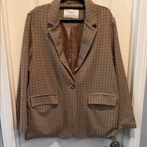 American Eagle Outfitters Women's Tan Checkered Blazer